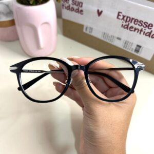 Armação De Grau Redonda Preta Com Prata